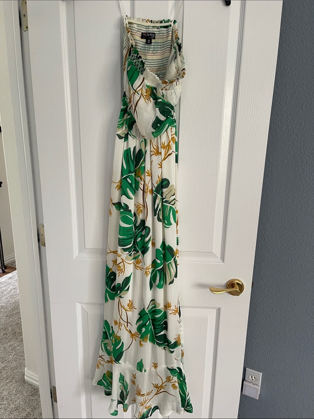 The Webster at Target White Maxi Dress with Green & Gold Tropical Leaves